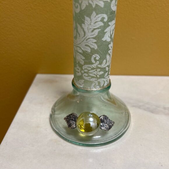 Glass Shabbat Hand Painted Candlesticks with White Flowers - Picture 3 of 9